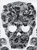Gothic Raglan Sleeve Flower Skull Print Tee -  