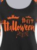 T-shirt D'Halloween à Imprimé Lettre Chauve-souris à Carreaux à Manches Raglan - Orange 