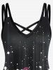 Plus Size 3D Sparkles Pinstripes Printed Crisscross A Line Sleeveless Dress -  