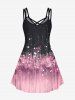 Plus Size 3D Sparkles Pinstripes Printed Crisscross A Line Sleeveless Dress -  