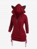 Plus Size Rivets Half Zipper Animal Ear Cinched Ruched Hooded Tee -  