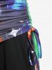 Robe Mi-Longue Plissée Teintée Imprimée de Grande Taille à Col Oblique - Noir 1x | US 14-16