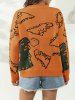 Plus Size Cartoon Dinosaurs Pattern Drop Shoulder Sweater -  