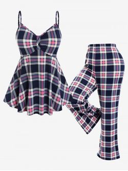 Plus Size Plaid Cami Top and Pants Pajamas Set - DEEP BLUE - M | US 10
