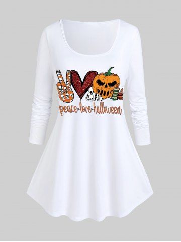 Halloween Funny Printed Graphic T-shirt - WHITE - 3X | US 22-24