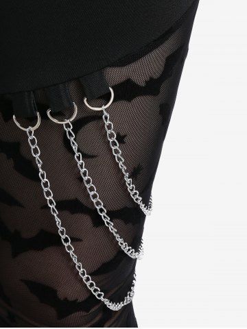 Gothic Bats Pattern Lace Panel Chains Pull On Flare Pants