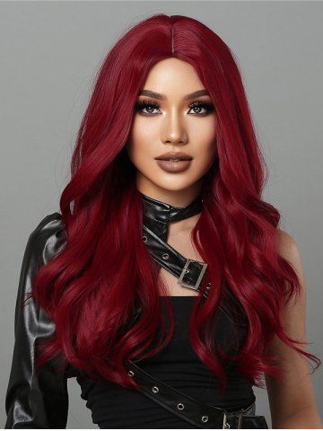 Long Wine Red Wavy Synthetic Halloween Cosplay Party Wig - RED WINE - 24INCH