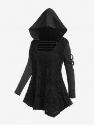 Gothic Open Shoulder Crisscross Hooded Ripped Top -  