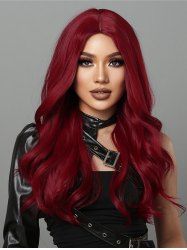 Perruque Synthétique Longue Ondulée Rouge de Vin Cosplay pour Halloween - Rouge Vineux Ensemble de 1 Pièce 24 pouces