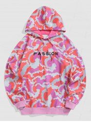Sweat à Capuche Camouflage Brodé à Doublure en Laine - Rose clair XL