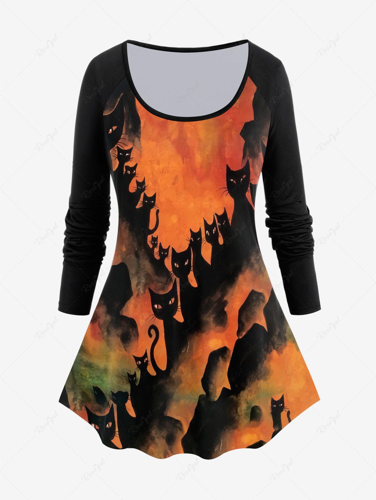 Halloween Raglan Sleeve Cat Print T-shirt [36% OFF] | Rosegal