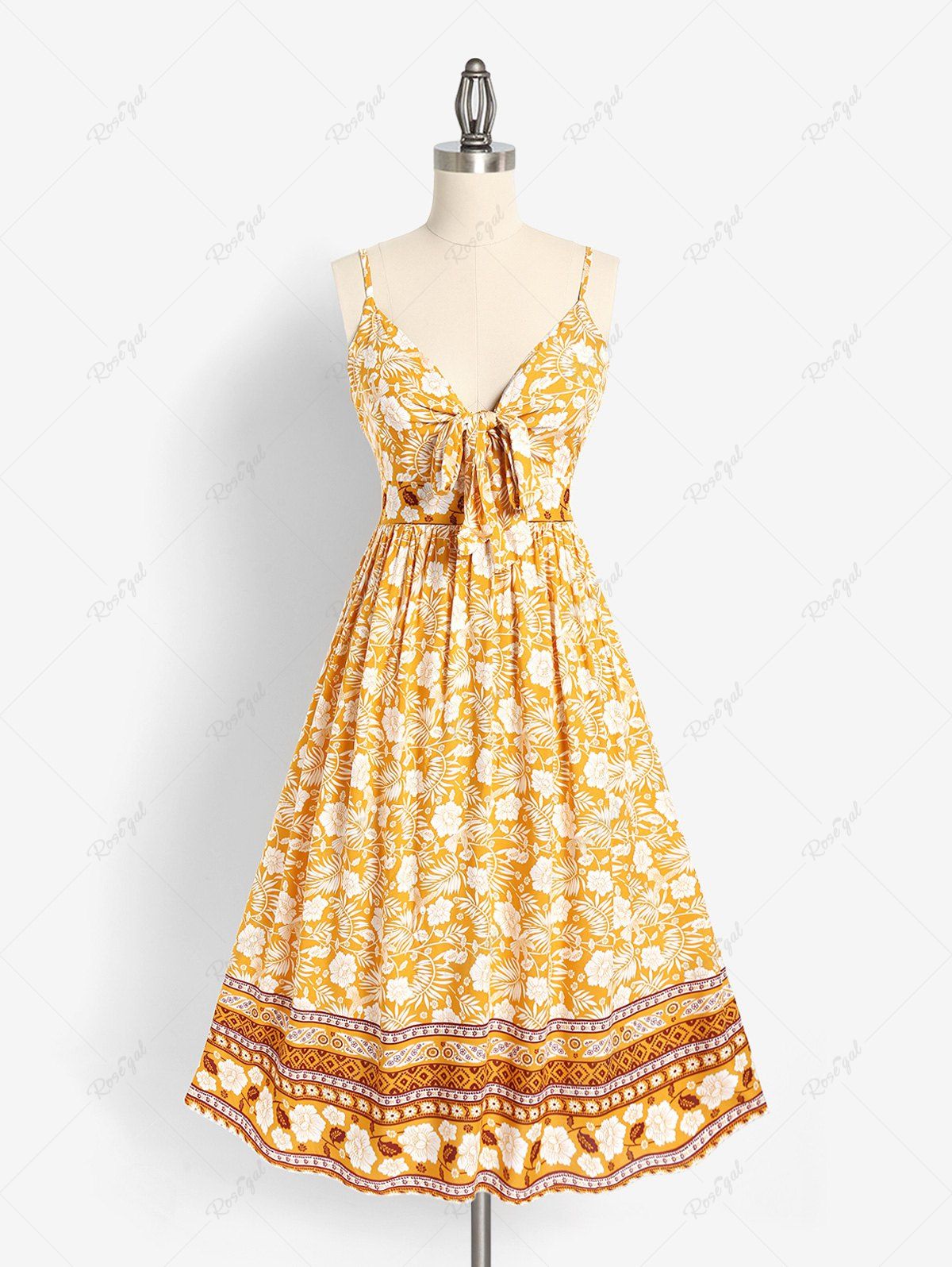 Latest Plus Size & Curve Bohemian Bowknot Floral Print Maxi Dress  