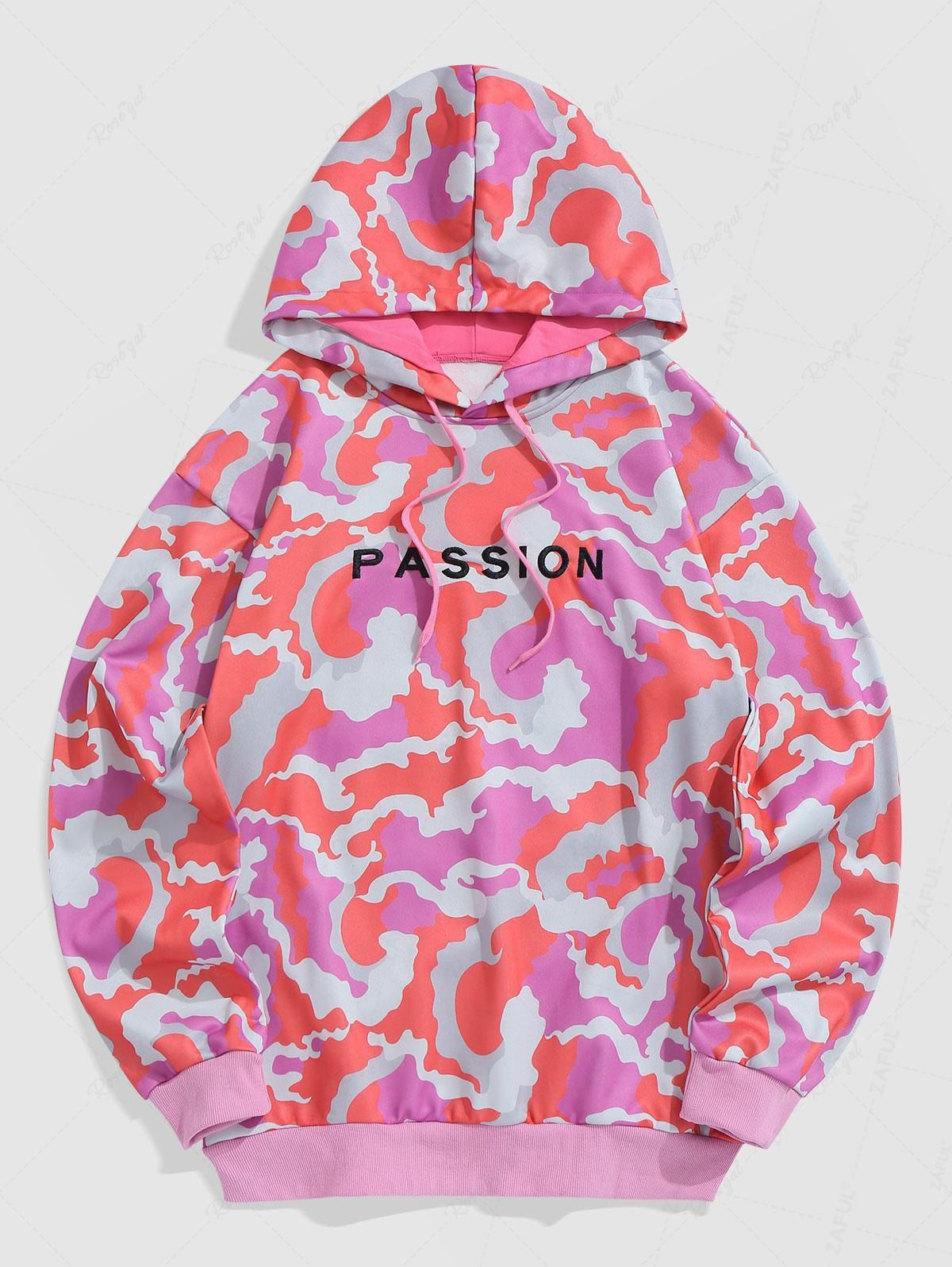 Discount PASSION Embroidered Fleece Lining Camo Hoodie  