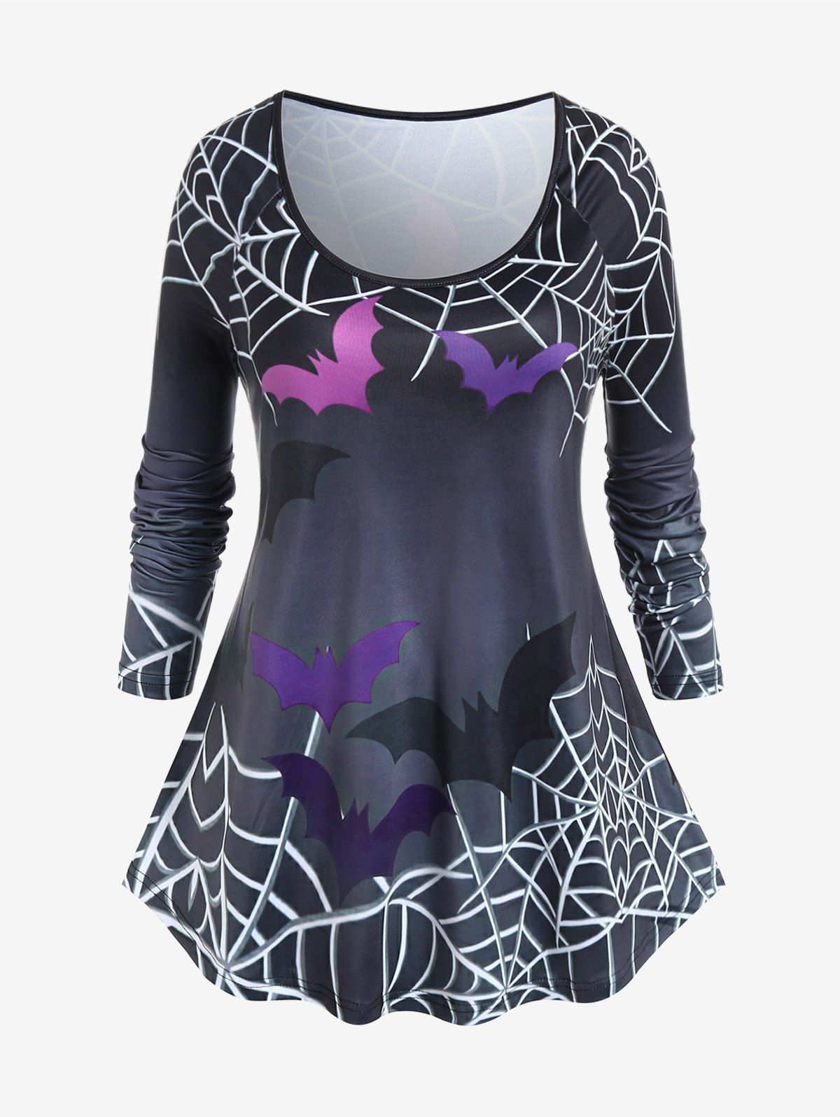 Outfit Halloween Bats Spider Web Printed Raglan Sleeves T-shirt  