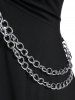 Ladder Cutout Sleeve Chains Tee and Lace-up Bell Bottom Pants Gothic Outfit -  