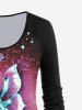 Plus Size Long Sleeve Butterfly Print T-shirt -  