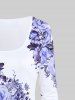 T-shirt à Imprimé Rose à Manches Longues Grande Taille - Violet clair 5x | US 30-32