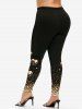 Plus Size Sparkle and Heart Print Skinny Leggings -  