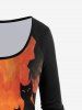 Halloween Raglan Sleeve Cat Print T-shirt -  