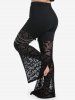 Gothic Bats Pattern Lace Panel Chains Pull On Flare Pants -  
