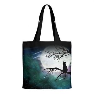 Halloween Moon Cat Tree Canvas Tote Bag