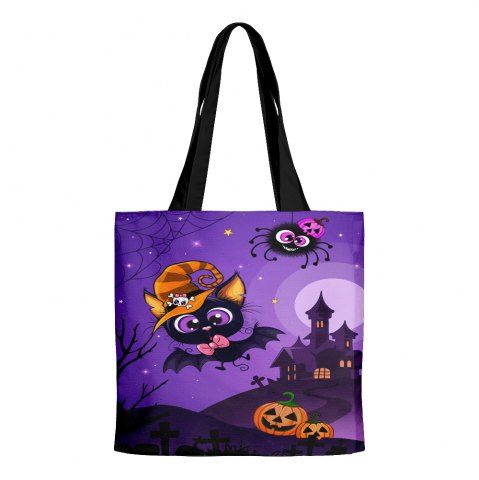 Halloween Pumpkin Bat Spider Castle Canvas Bag - PURPLE