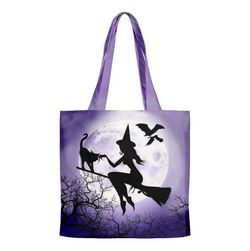 Halloween Witch Bats Cat Canvas Tote Bag - CONCORD