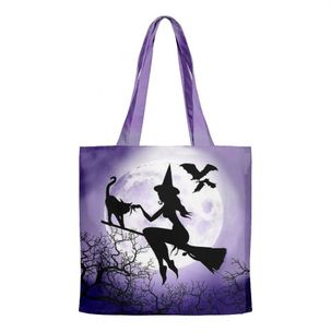 Halloween Witch Bats Cat Canvas Tote Bag