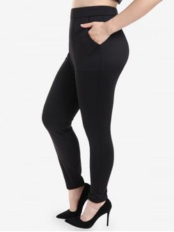 Plus Size High Waisted Double Pockets Skinny Pants - BLACK - 4X | US 26-28