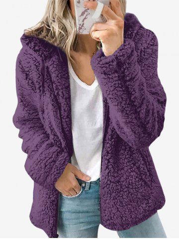 Plus Size Hooded Faux Fur Teddy Coat - PURPLE - XL