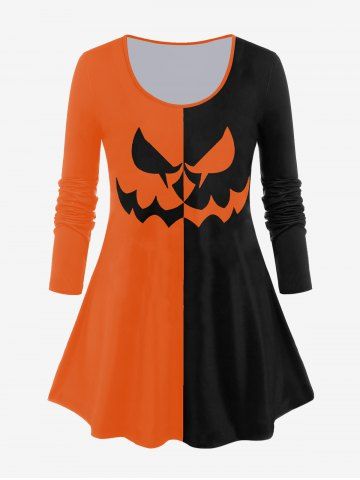 Halloween Two Tone Long Sleeves Tee - ORANGE - 4X | US 26-28