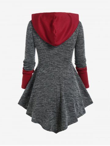 Gothic Lace-up Colorblock Hooded Thumb Hole Tee