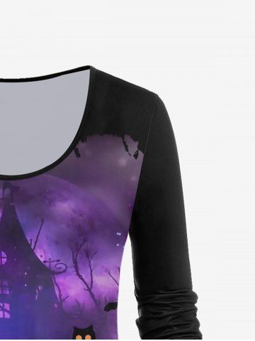 Pumpkin Castle Bat Print Halloween T-shirt