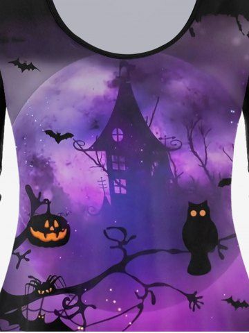 Pumpkin Castle Bat Print Halloween T-shirt