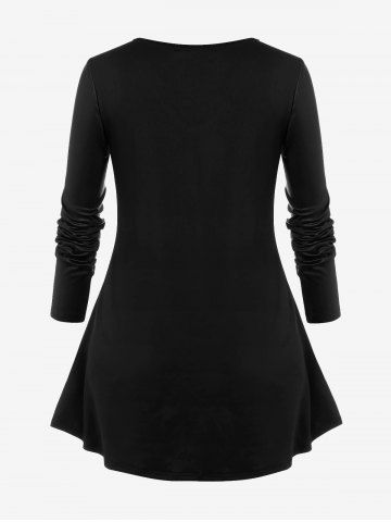 Plus Size Moon Phases Swirls Printed Long Sleeves Tee