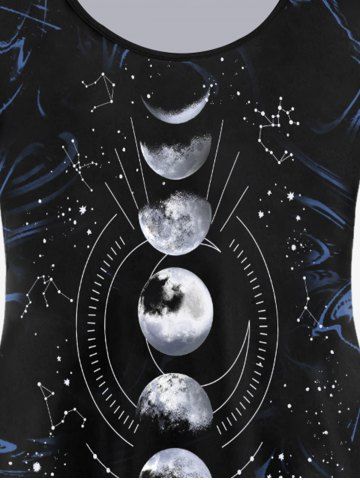 Plus Size Moon Phases Swirls Printed Long Sleeves Tee