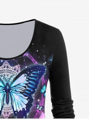 Plus Size Long Sleeve Butterfly Dreamcatcher Print T-shirt