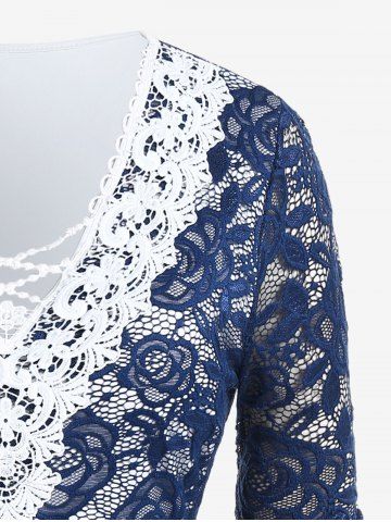 Plus Size V Neck Crisscross Rose Lace Blouse