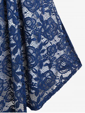 Plus Size V Neck Crisscross Rose Lace Blouse