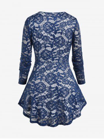 Plus Size V Neck Crisscross Rose Lace Blouse