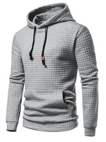 Sweat à Capuche Texturé en Couleur Unie avec Poche en Avant à Cordon - LIGHT GRAY - S