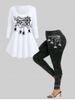 Halloween Spiders Web Print T-shirt and Spiders Web 3D Ripped Print Leggings Outfit -  