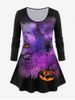 Pumpkin Castle Bat Print Halloween T-shirt -  