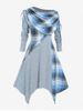 Plus Size Skew Neck Foldover Cinched Plaid Handkerchief Midi Dress -  