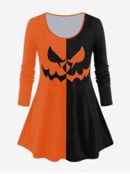 T-shirt D'Halloween Bicolore à Manches Longues - Orange 5x | US 30-32