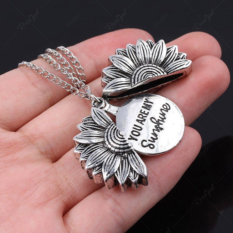 Fashion Openable Lettering Sunflower Pendant Necklace Jewelry  