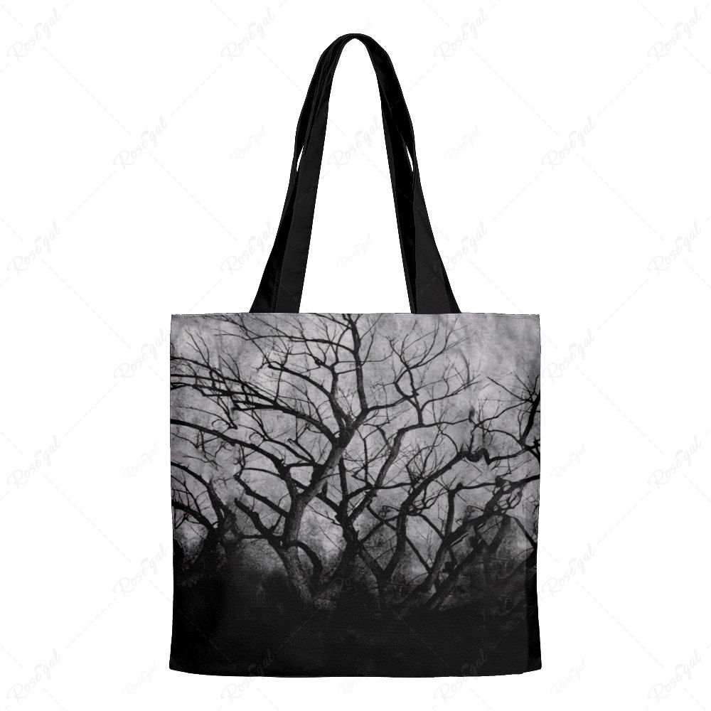 Halloween Tree Branch Print Canvas Tote Bag Noir 