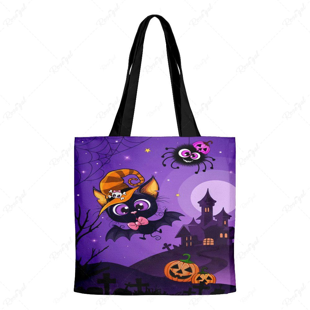 Halloween Pumpkin Bat Spider Castle Canvas Bag Pourpre  