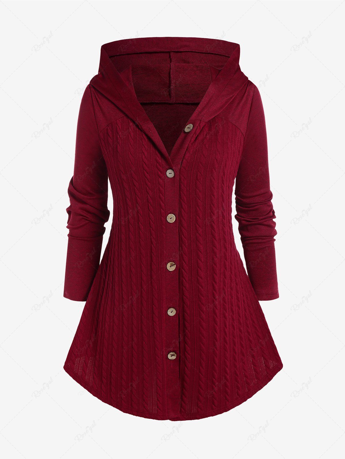Trendy Plus Size Cable Knit Panel Hooded Cardigan  