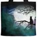 Halloween Moon Cat Tree Canvas Tote Bag - Noir 
